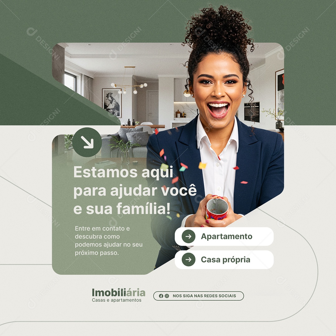 Imobiliária Estamos Aqui para Ajudar Você e Sua Família Social Media PSD Editável