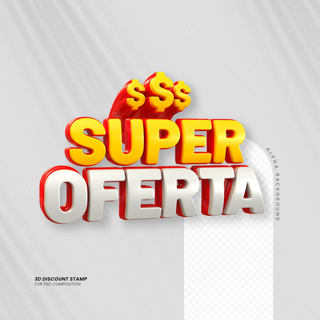 Super Oferta Selo 3D Amarelo e Branco para Composição PSD