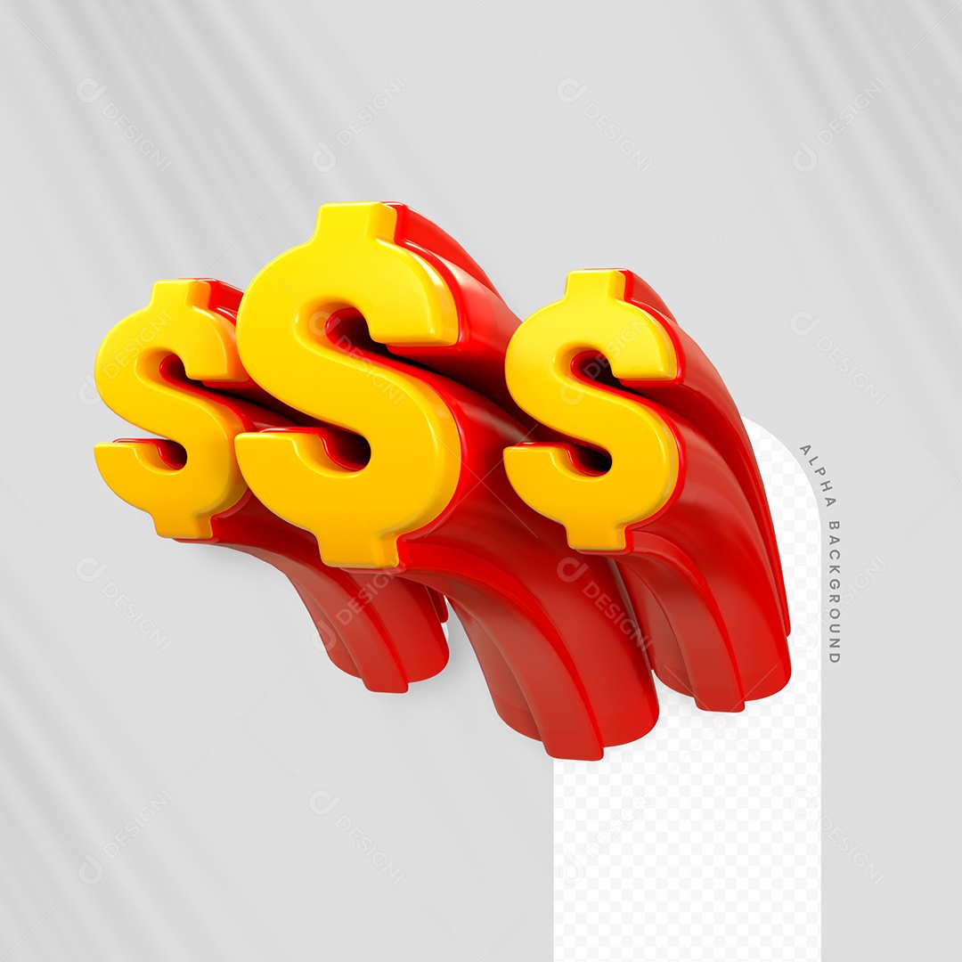 Símbolo Cifrão 3D Amarelo e Vermelho para Composição PSD