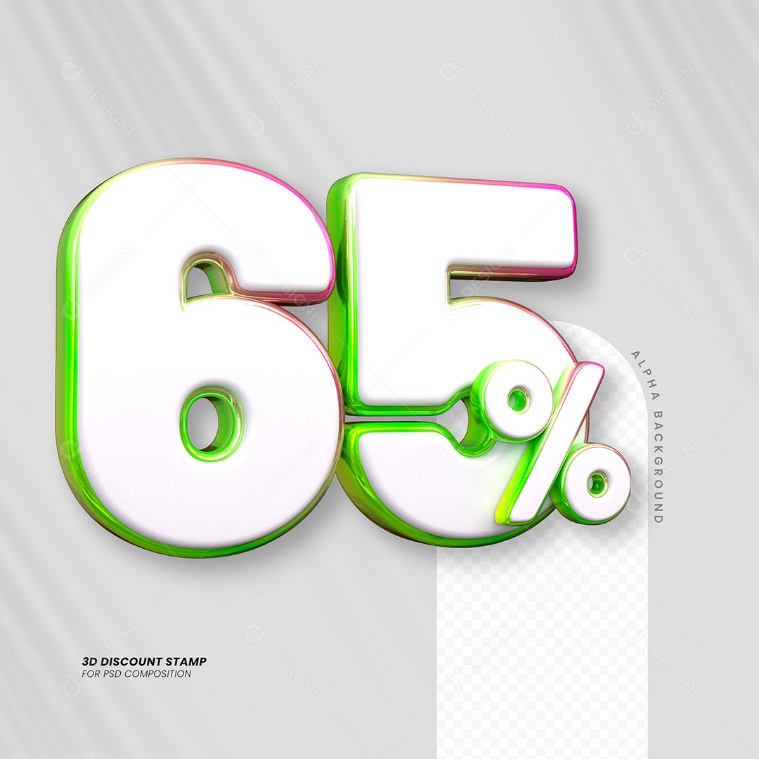 Número de Desconto 65% Elemento 3D para Composição PSD