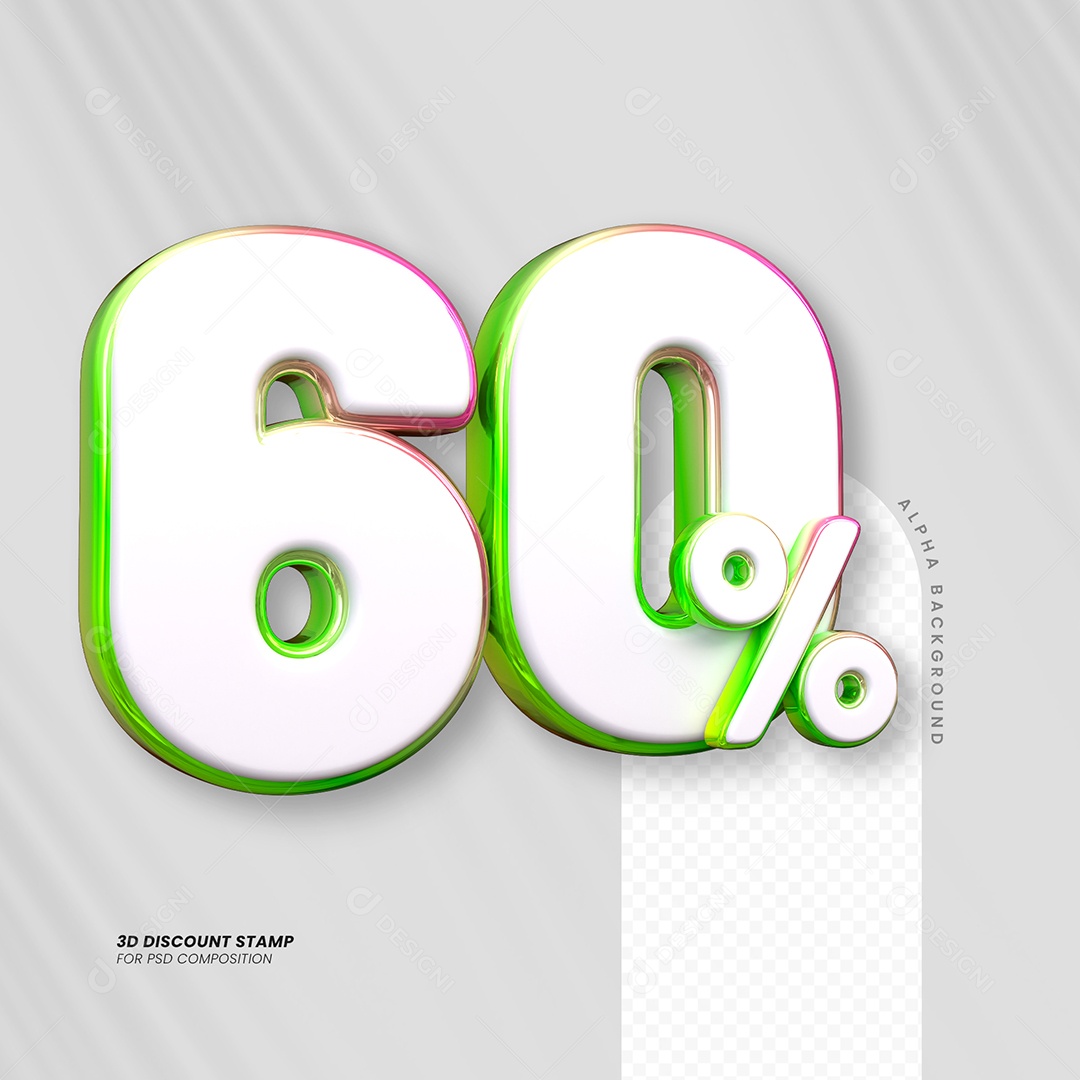Número de Desconto 60% Elemento 3D para Composição PSD