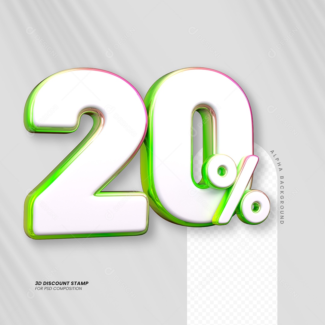 Número de Desconto 20% Elemento 3D para Composição PSD