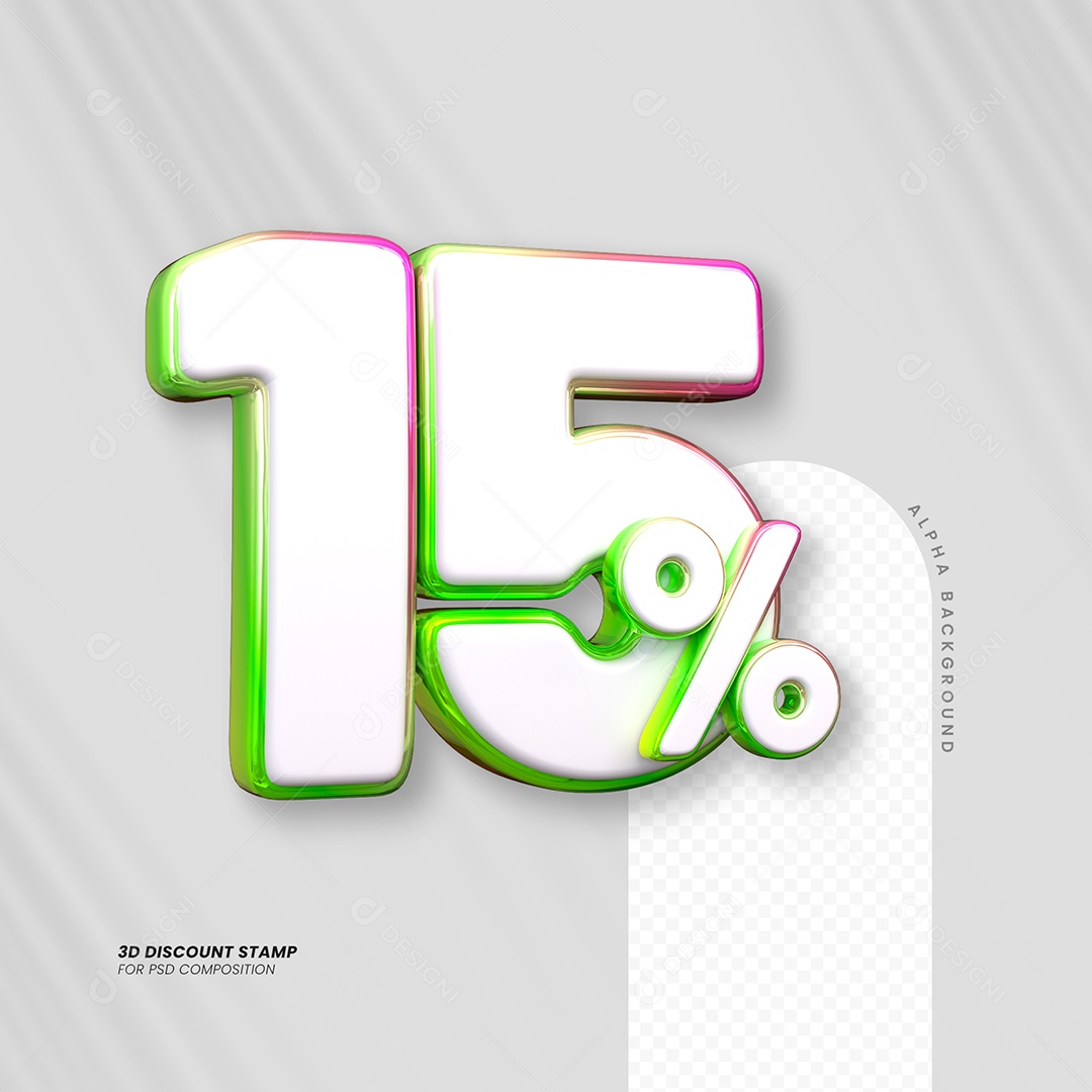 Número de Desconto 15% Elemento 3D para Composição PSD