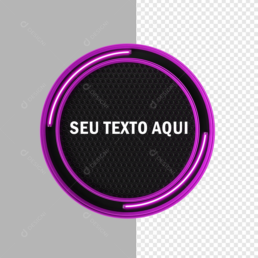 Elemento 3D Placa de Metal Redonda Com Luz Neon Para Composição PSD