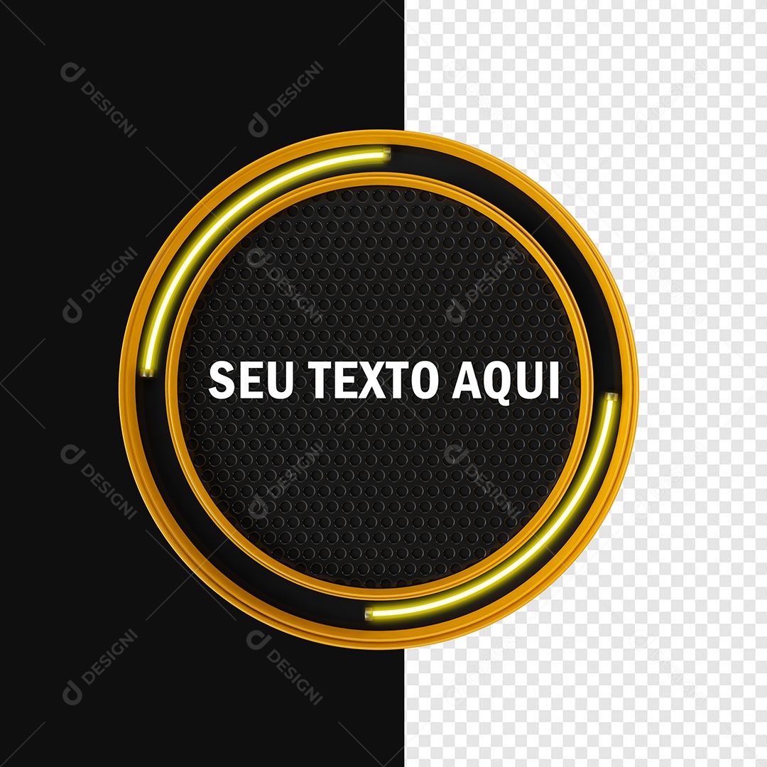 Elemento 3D Placa de Metal Redonda Com Luz Neon Para Composição PSD