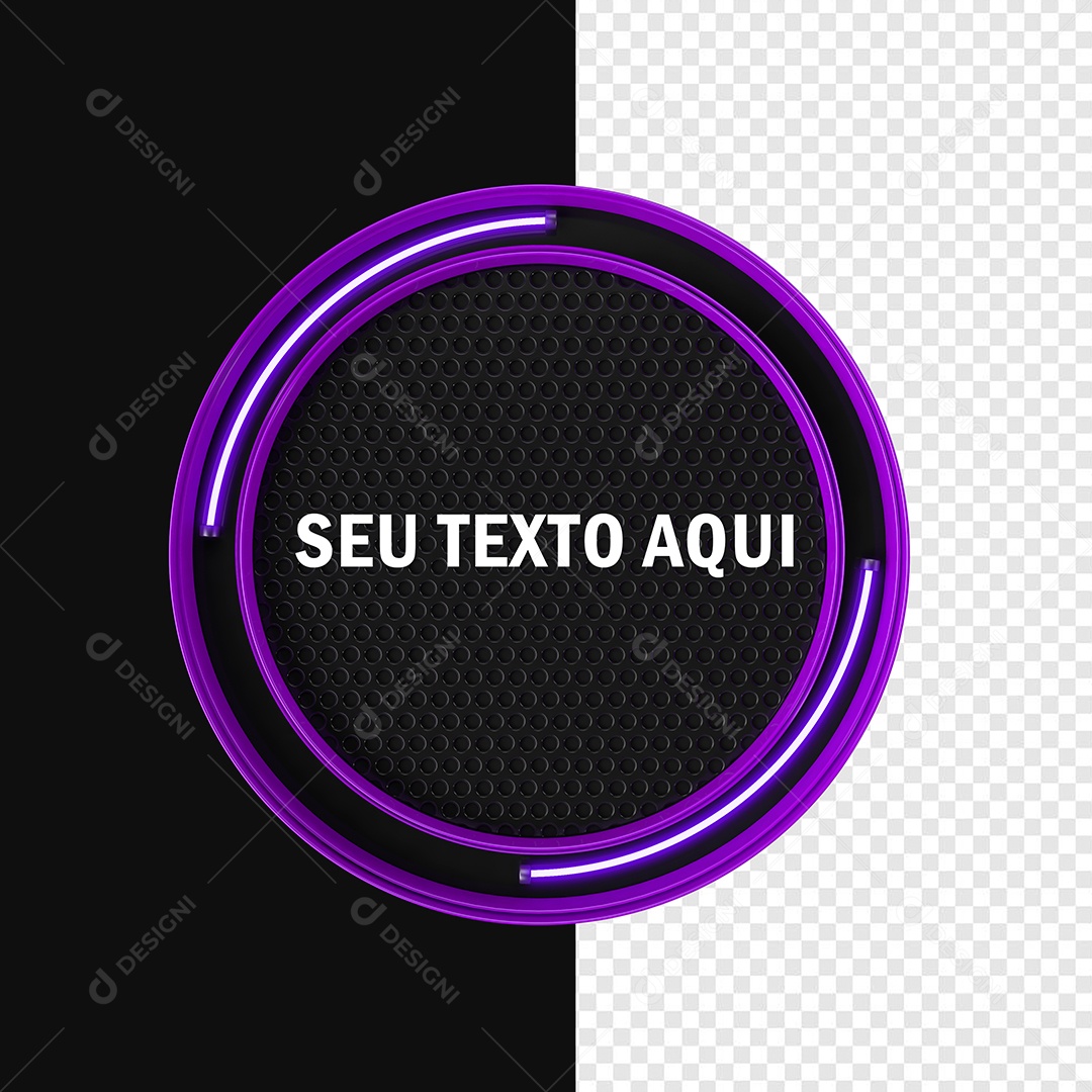 Elemento 3D Placa de Metal Redonda Com Neon Para Composição PSD