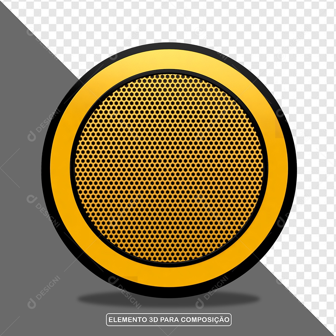 Elemento 3D Placa de Metal Redonda Amarela Para Composição PSD