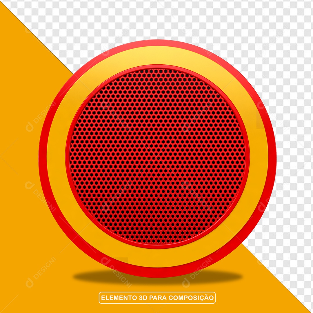 Elemento 3D Placa de Metal Redonda Vermelho e Amarelo Para Composição PSD