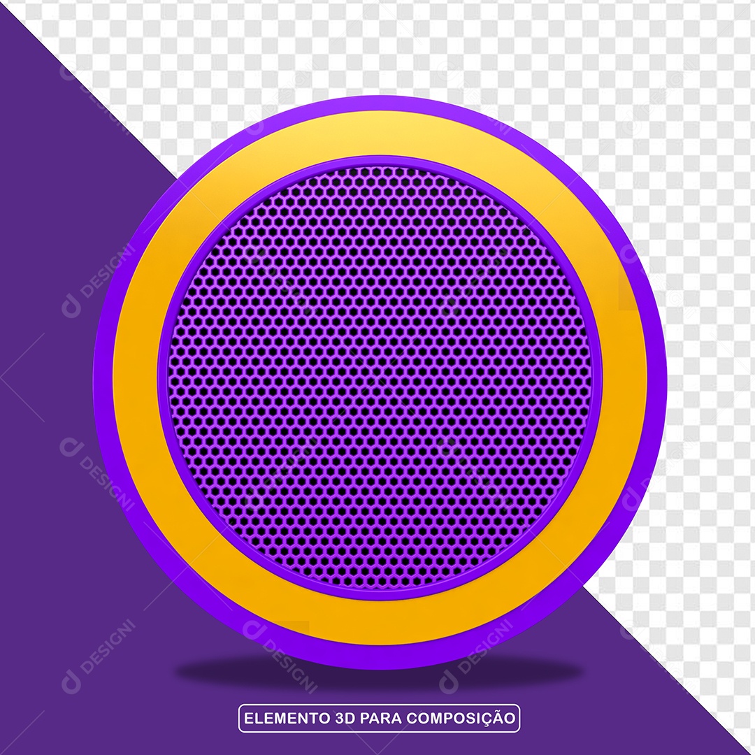 Elemento 3D Placa de Metal Redonda Roxo e Amarelo Para Composição PSD