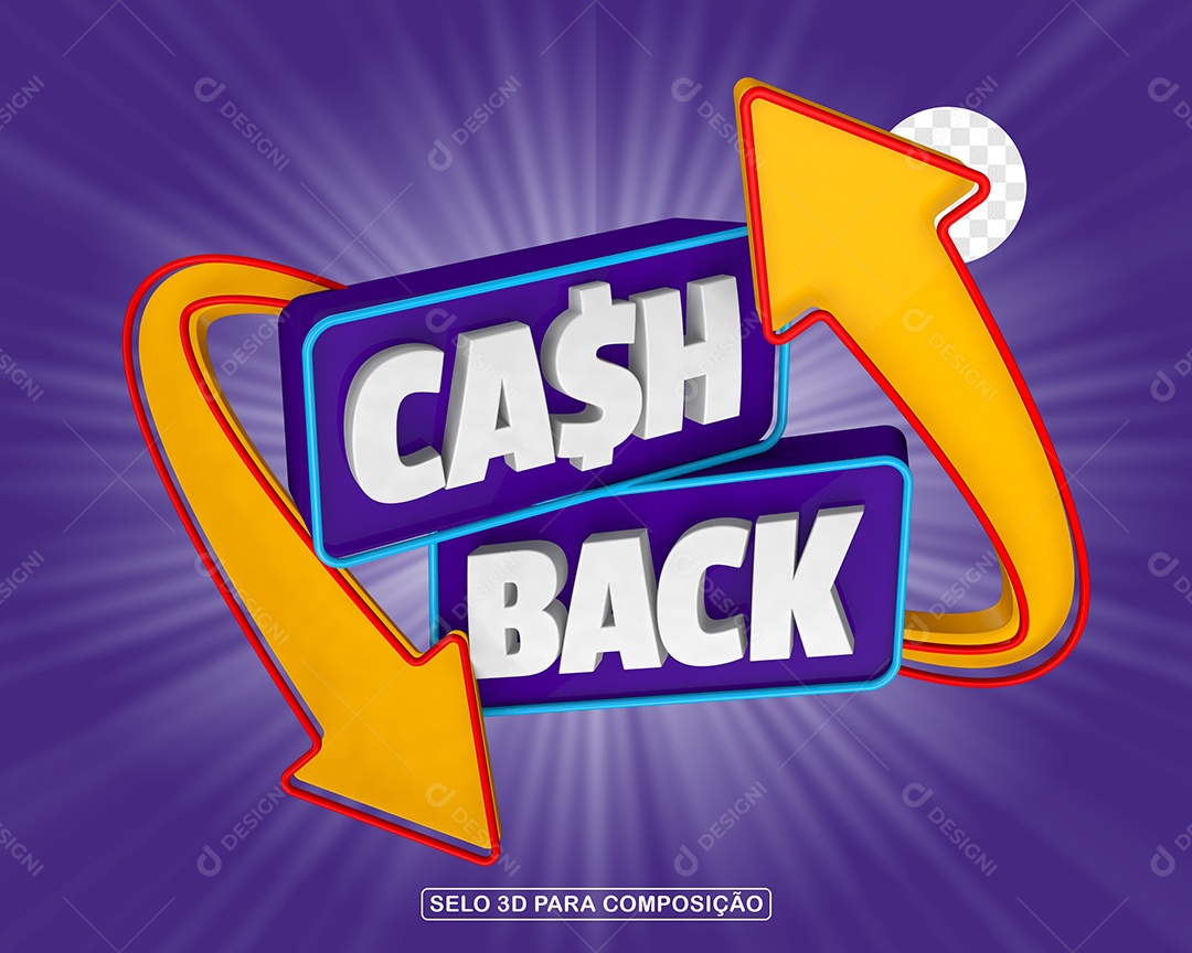 Selo 3D Cash Back Dinheiro Cifrão PSD