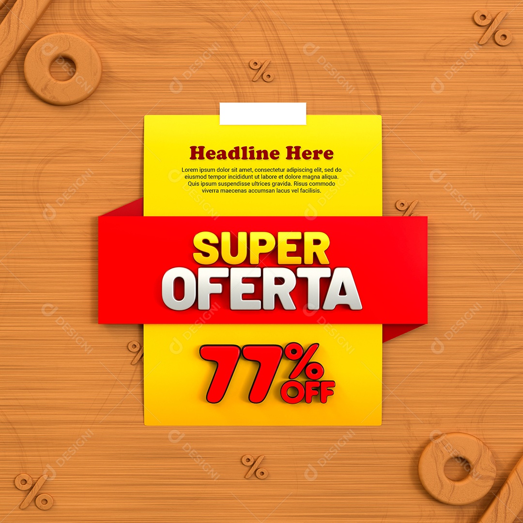 Super Oferta de 77% Off Selo 3D Amarelo e Vermelho para Composição PSD