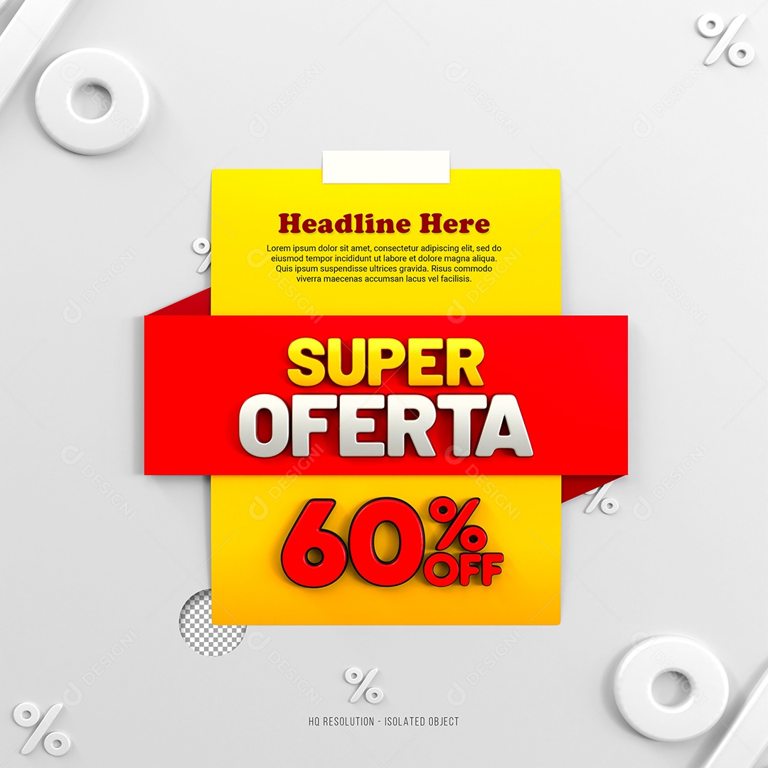 Super Oferta de 60% Off Selo 3D Amarelo e Vermelho para Composição PSD