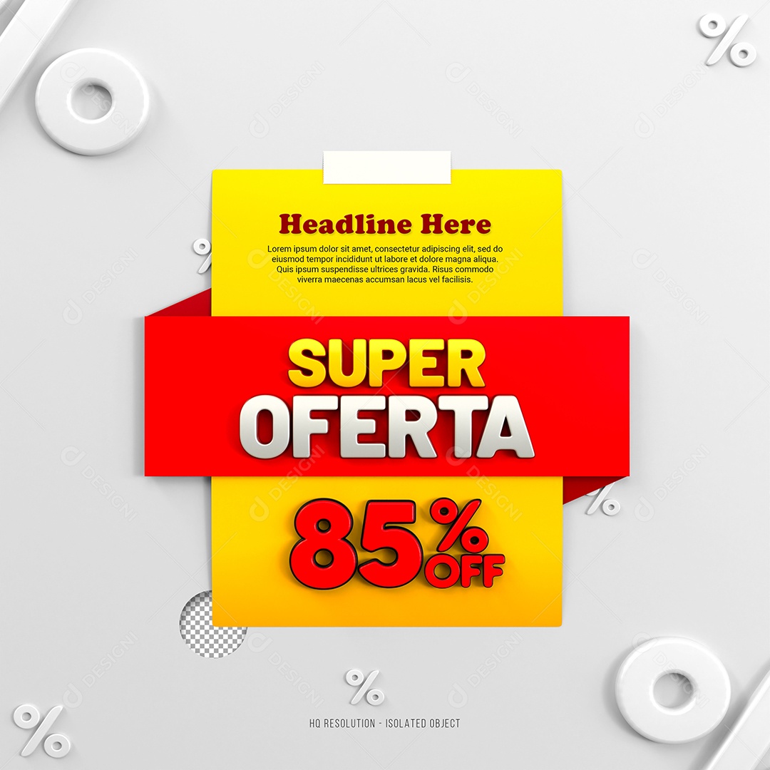 Super Oferta de 85% Off Selo 3D Amarelo e Vermelho para Composição PSD