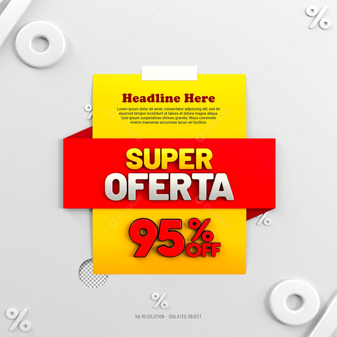 Super Oferta de 95% Off Selo 3D Amarelo e Vermelho para Composição PSD
