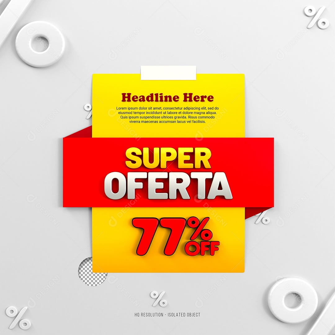 Super Oferta de 77% Off Selo 3D Amarelo e Vermelho para Composição PSD