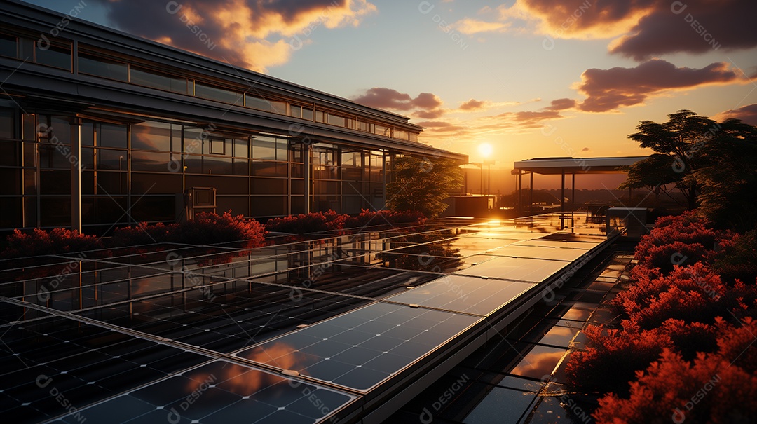 Painéis solares no telhado de uma casa moderna