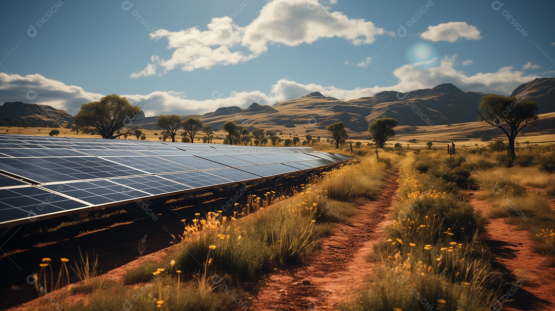 Quinta com painéis de energia solar sustentável