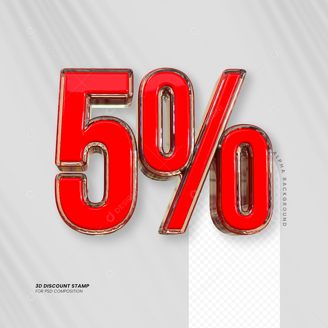 Elemento 3D Desconto 5% para Composição PSD