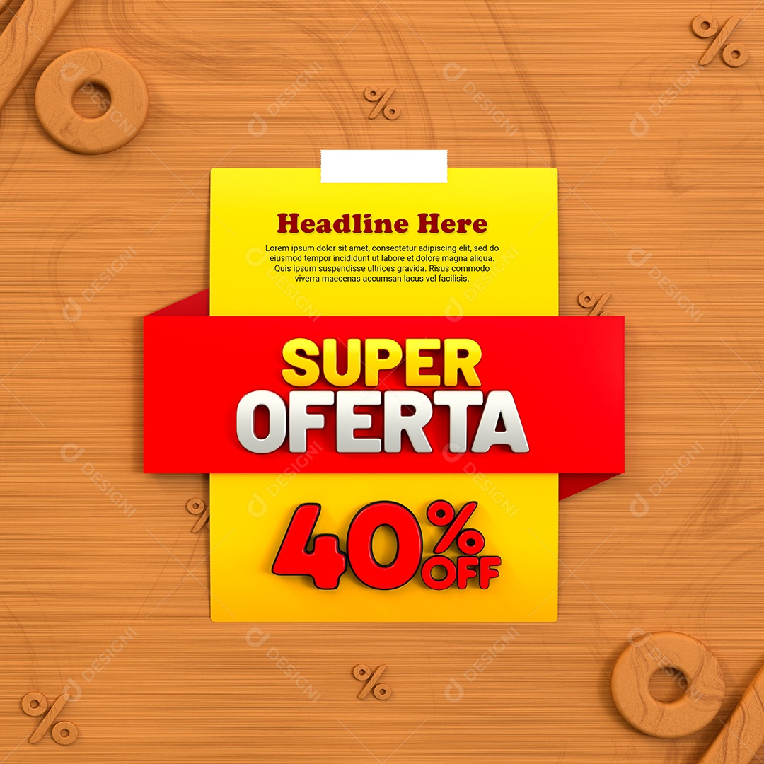 Super Oferta de 40% Off Selo 3D Amarelo e Vermelho para Composição PSD
