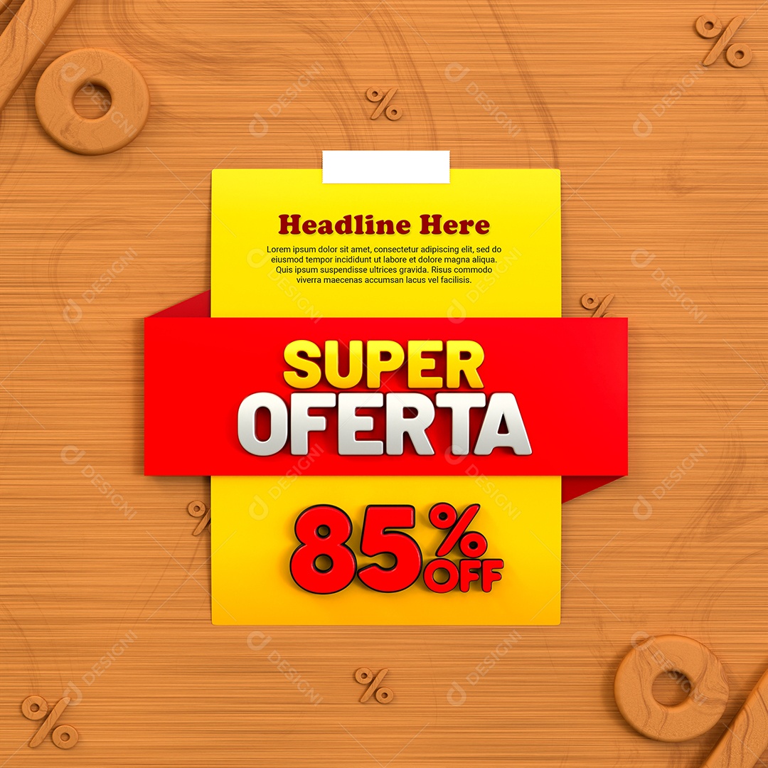 Super Oferta de 85% Off Selo 3D Amarelo e Vermelho para Composição PSD