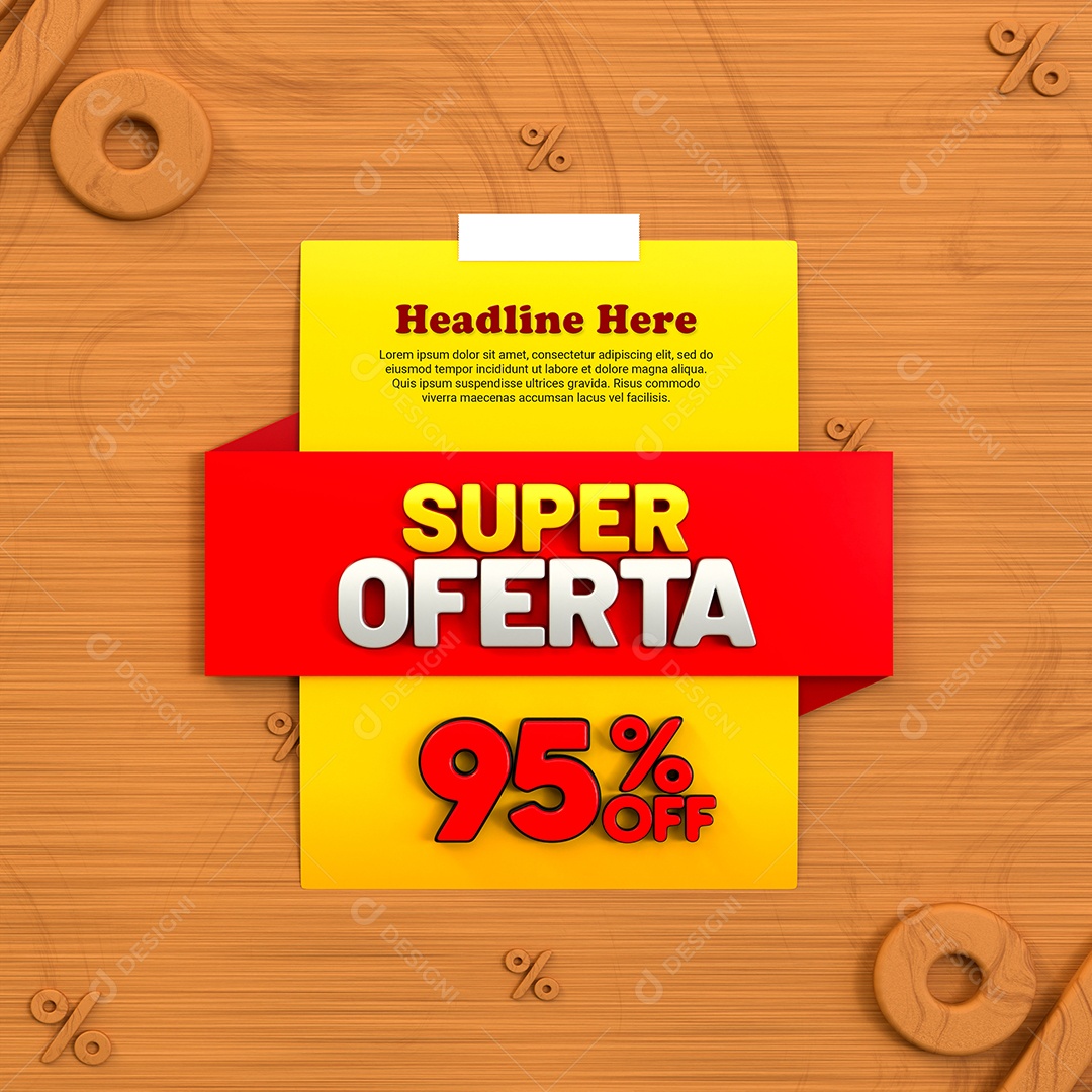 Super Oferta de 95% Off Selo 3D Amarelo e Vermelho para Composição PSD