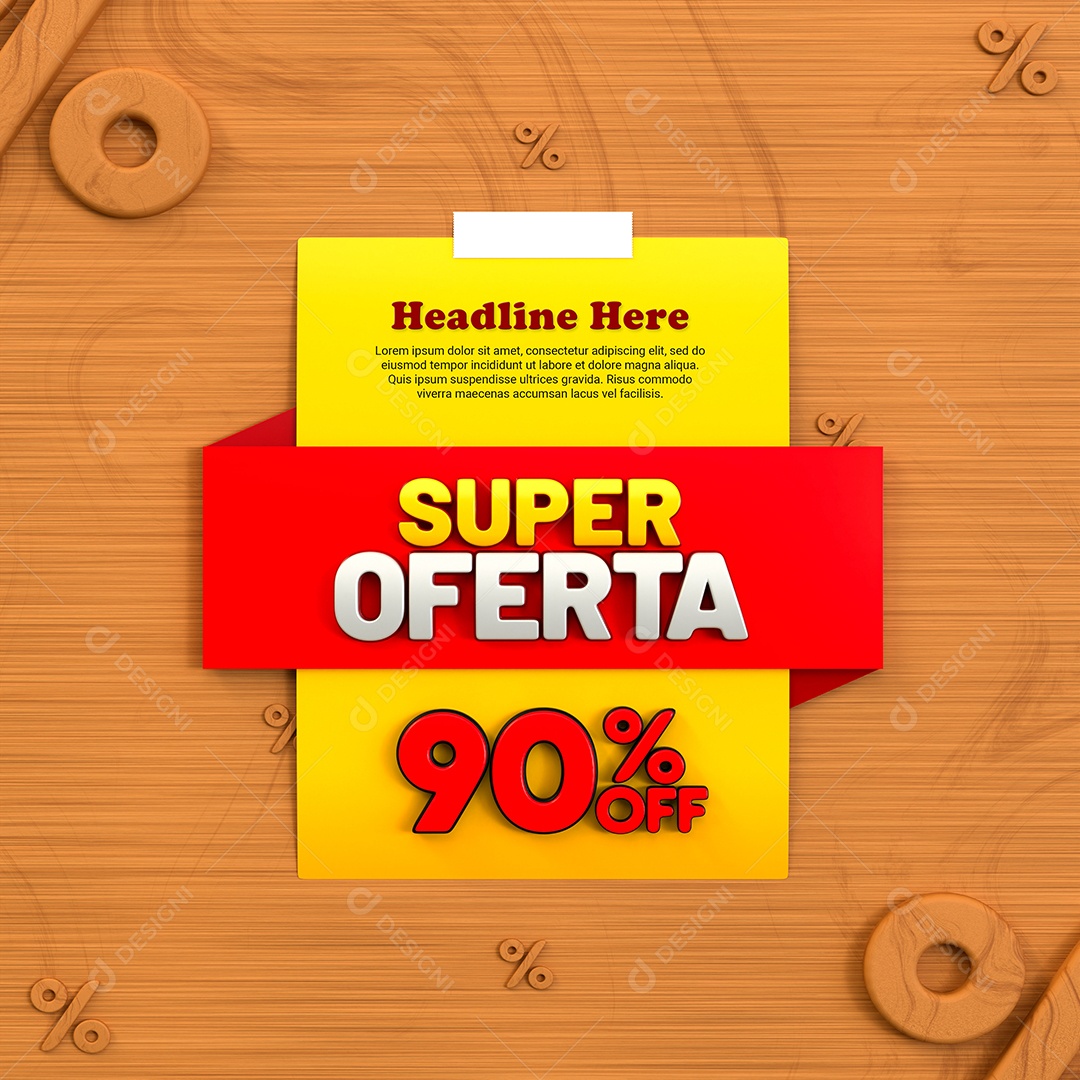 Super Oferta de 90% Off Selo 3D Amarelo e Vermelho para Composição PSD
