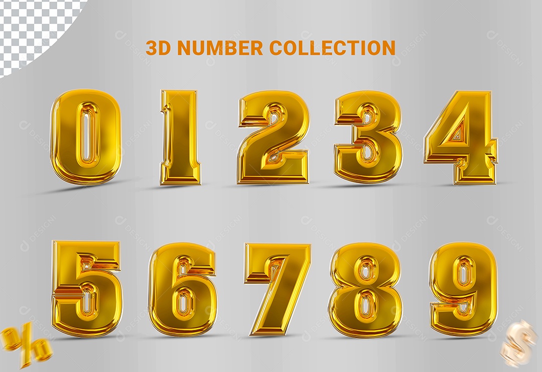 Elemento 3D Conjunto de Números Para Composição PSD