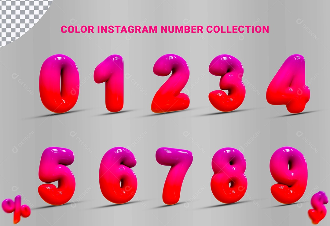 Elemento 3D Conjunto de Números Para Composição PSD