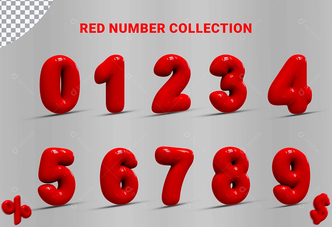 Elemento 3D Conjunto de Números Para Composição PSD