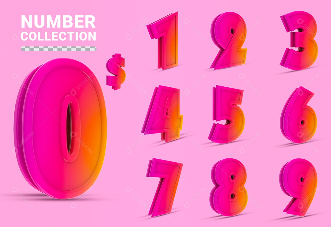 Elemento 3D Conjunto de Números Para Composição PSD