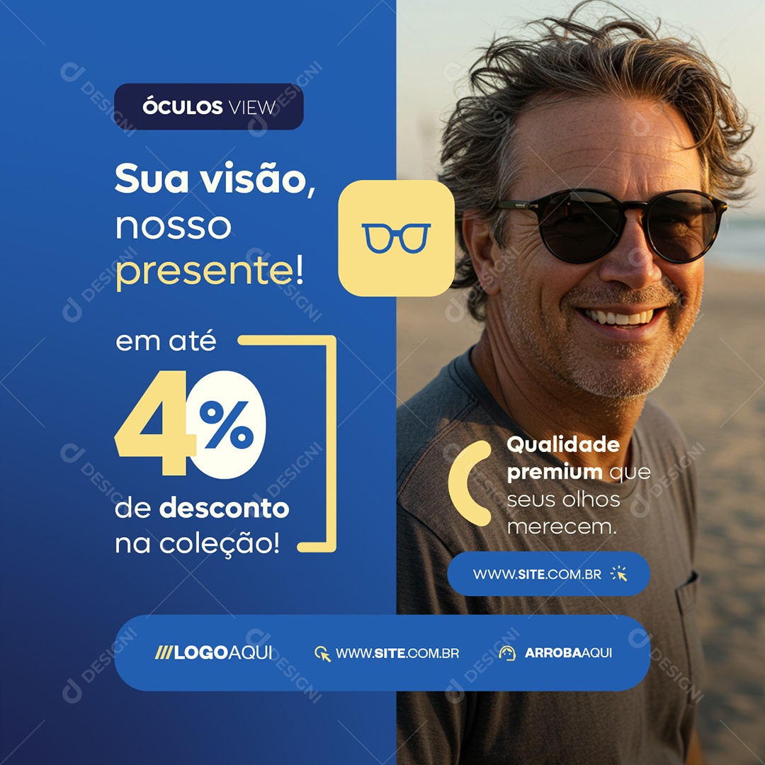 Ótica Óculos Sua Visão Nosso Presente Social Media PSD Editável