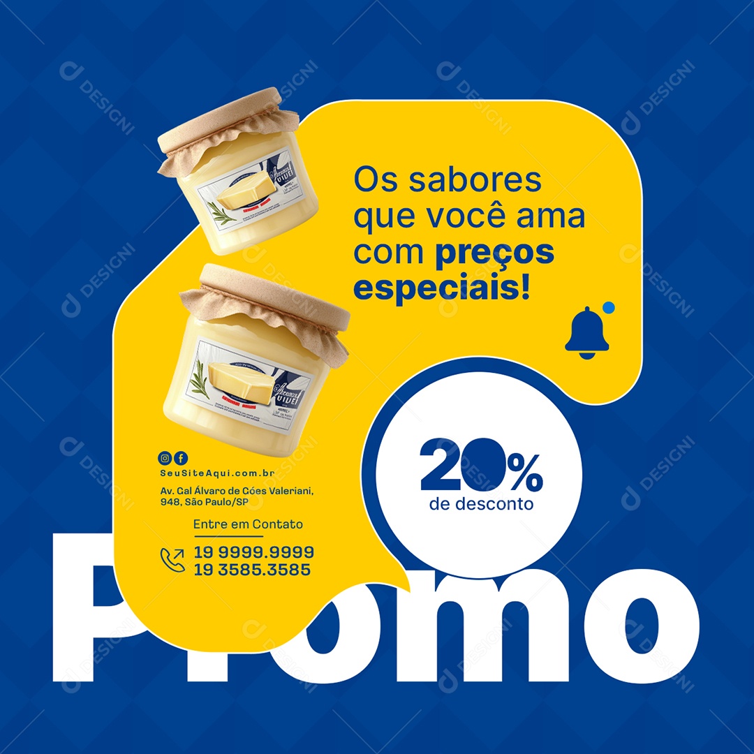 Laticínios Os Sabores Que Você Ama com Preços Especiais Social Media PSD Editável