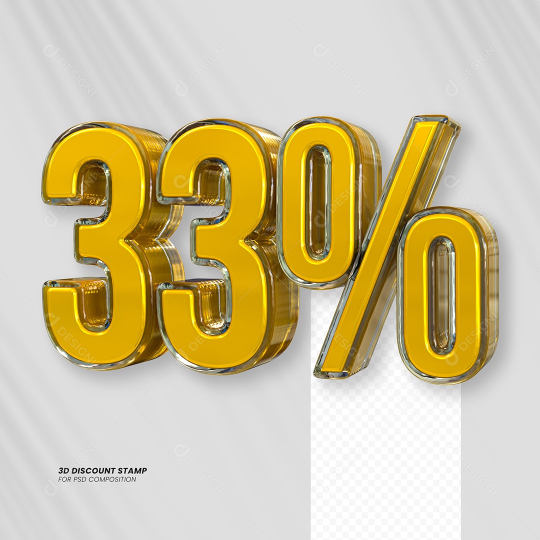 Elemento 3D Desconto 33% para Composição PSD