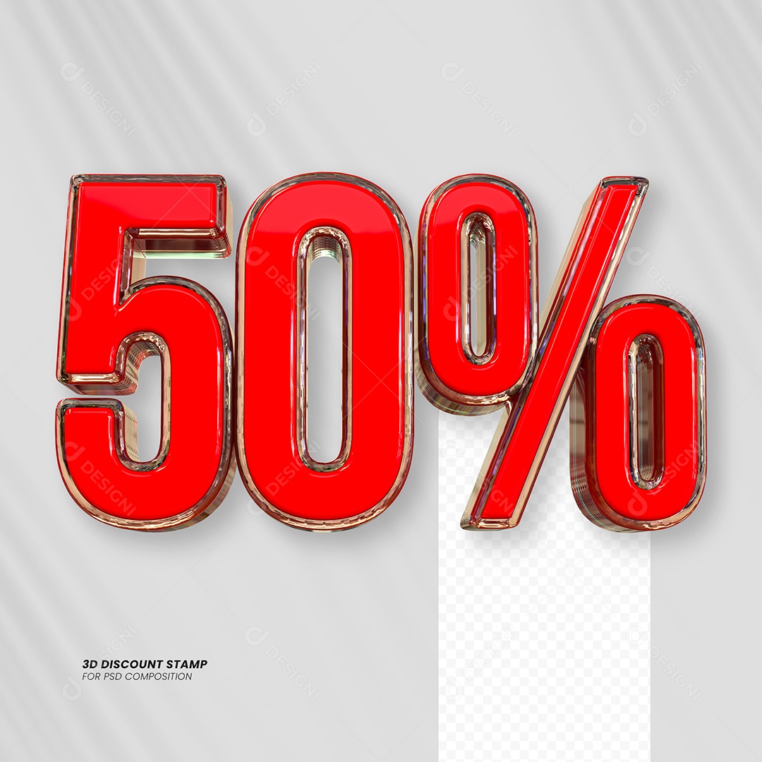Elemento 3D Desconto 50% para Composição PSD