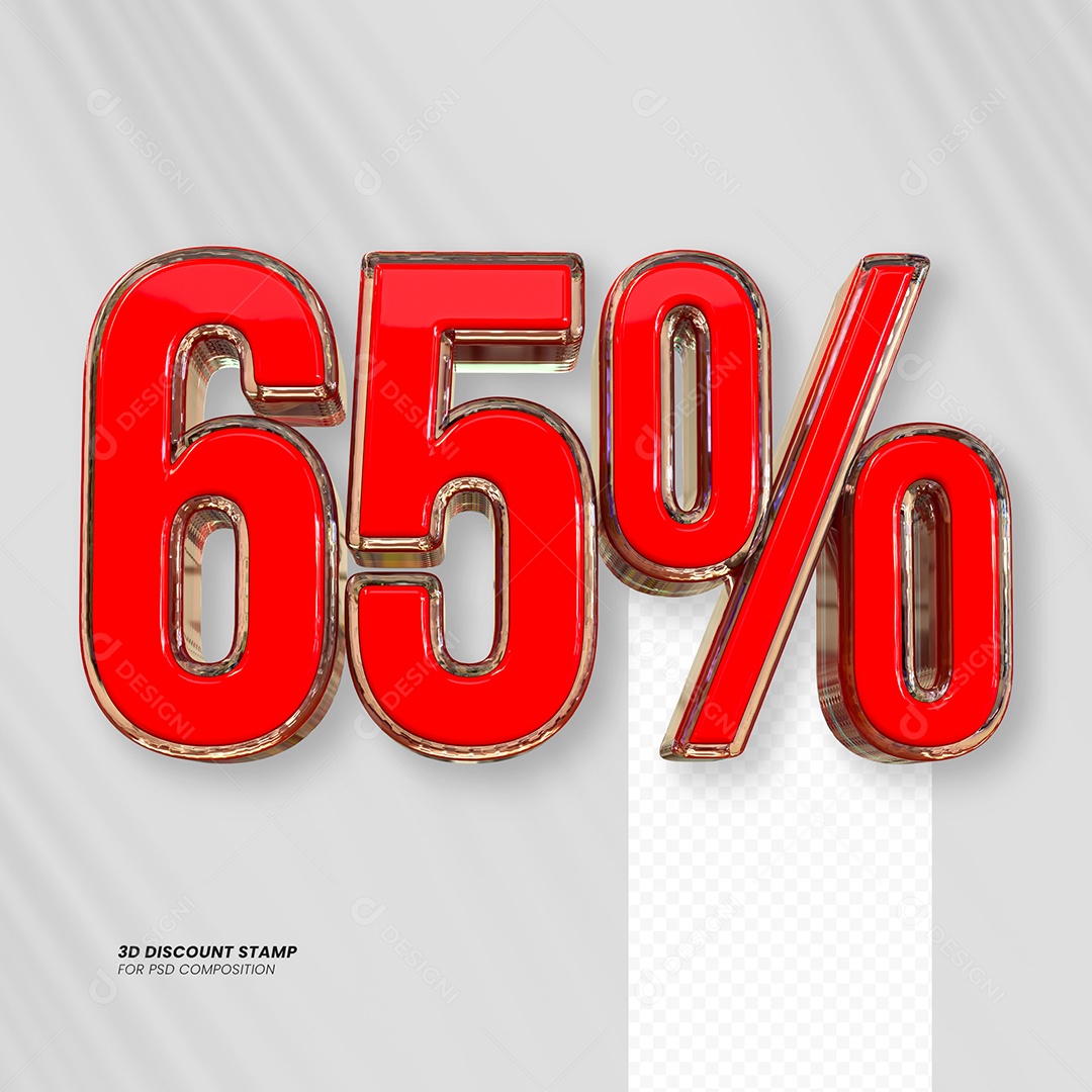 Elemento 3D Desconto 65% para Composição PSD