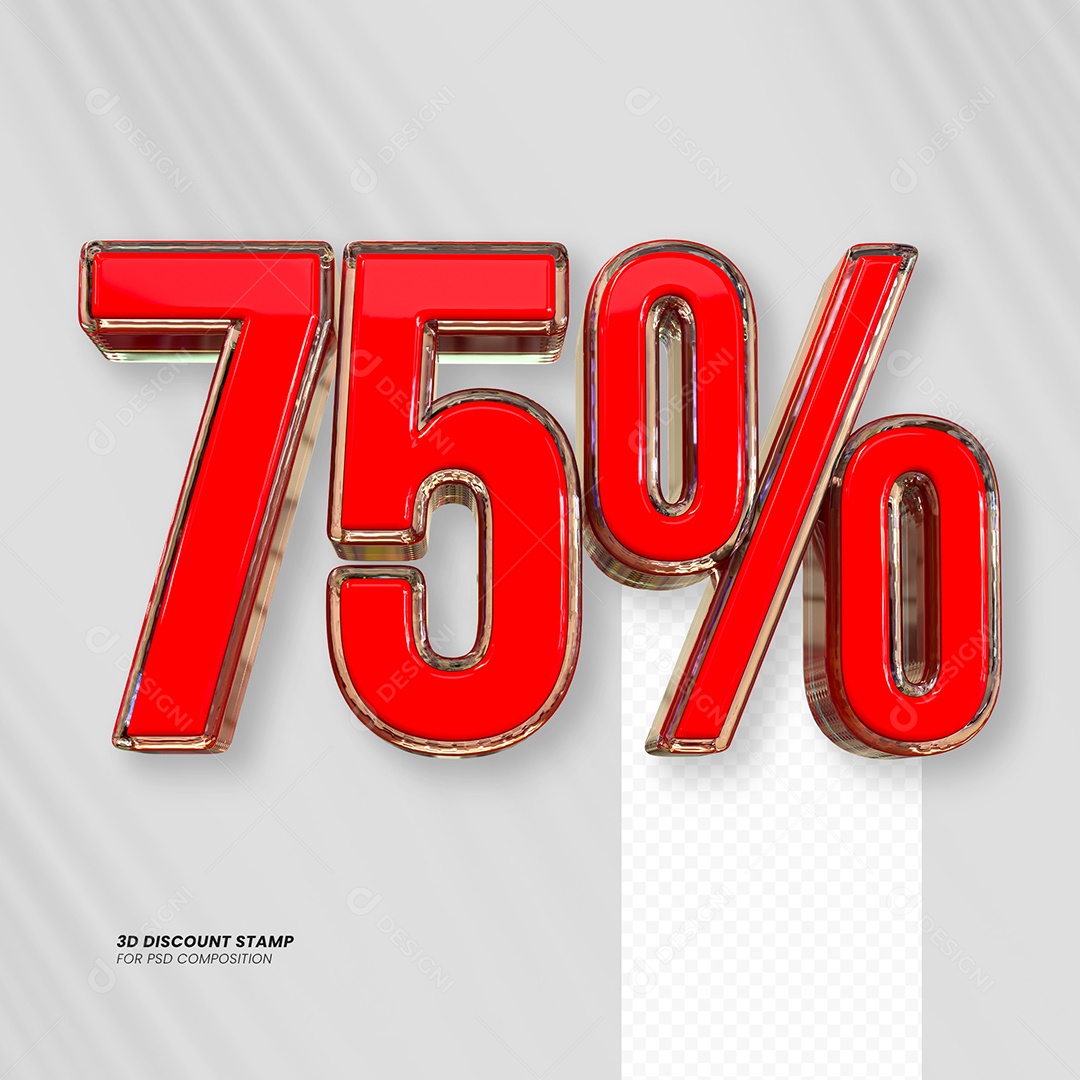 Elemento 3D Desconto 75% para Composição PSD