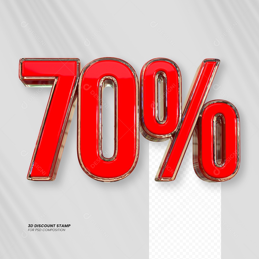Elemento 3D Desconto 70% para Composição PSD