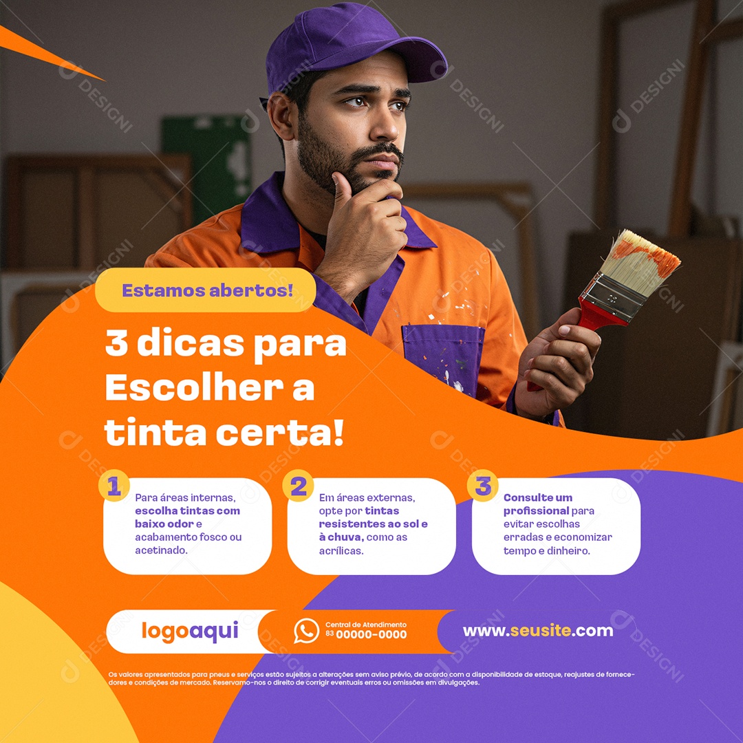 Pintor Estamos Abertos Três Dicas para Escolher a Tinta Certa Social Media PSD Editável
