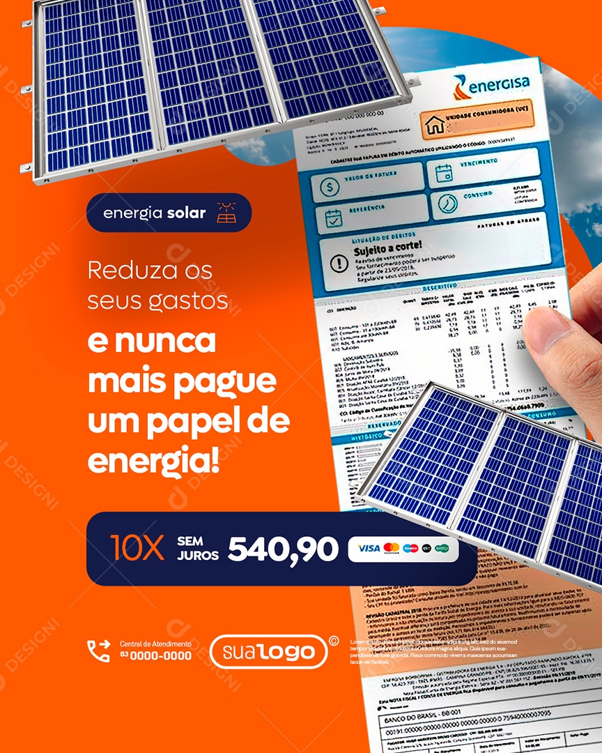 Energia Solar Reduza os Seus Gastos Social Media PSD Editável