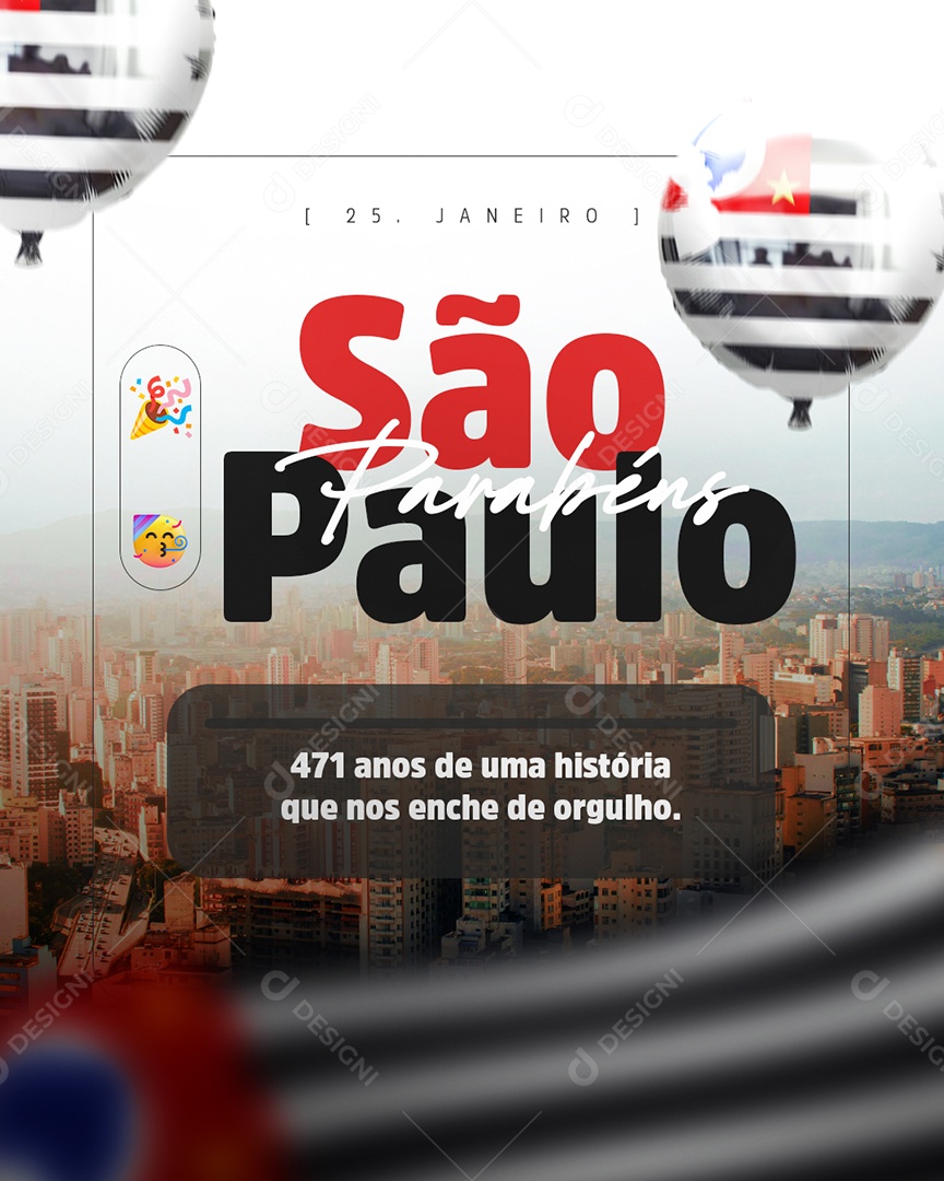 Aniversário Parabéns São Paulo 25 de Janeiro 471 Anos Social Media PSD Editável