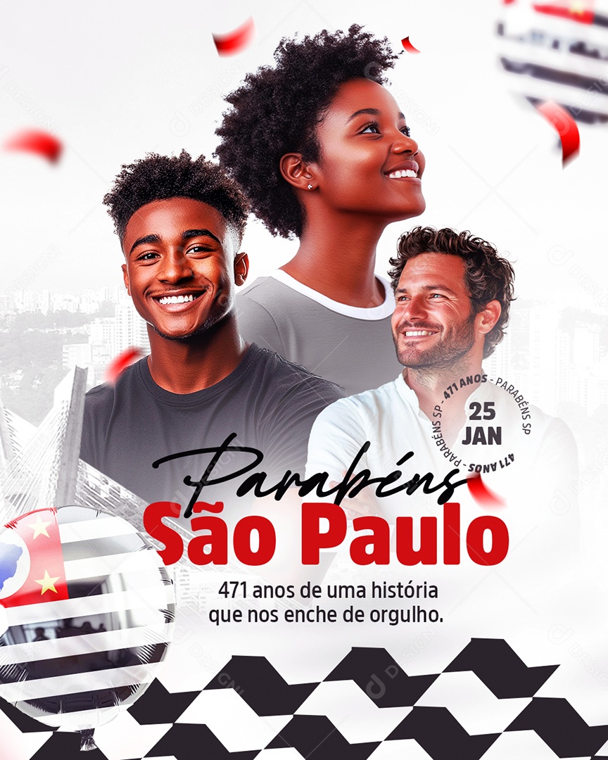 Aniversário Parabéns São Paulo 25 de Janeiro 471 Anos Social Media PSD Editável