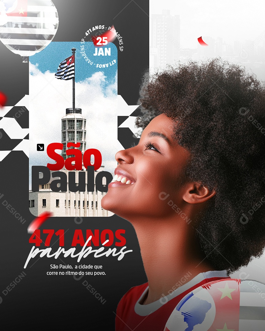 Aniversário Parabéns São Paulo 25 de Janeiro 471 Anos Social Media PSD Editável