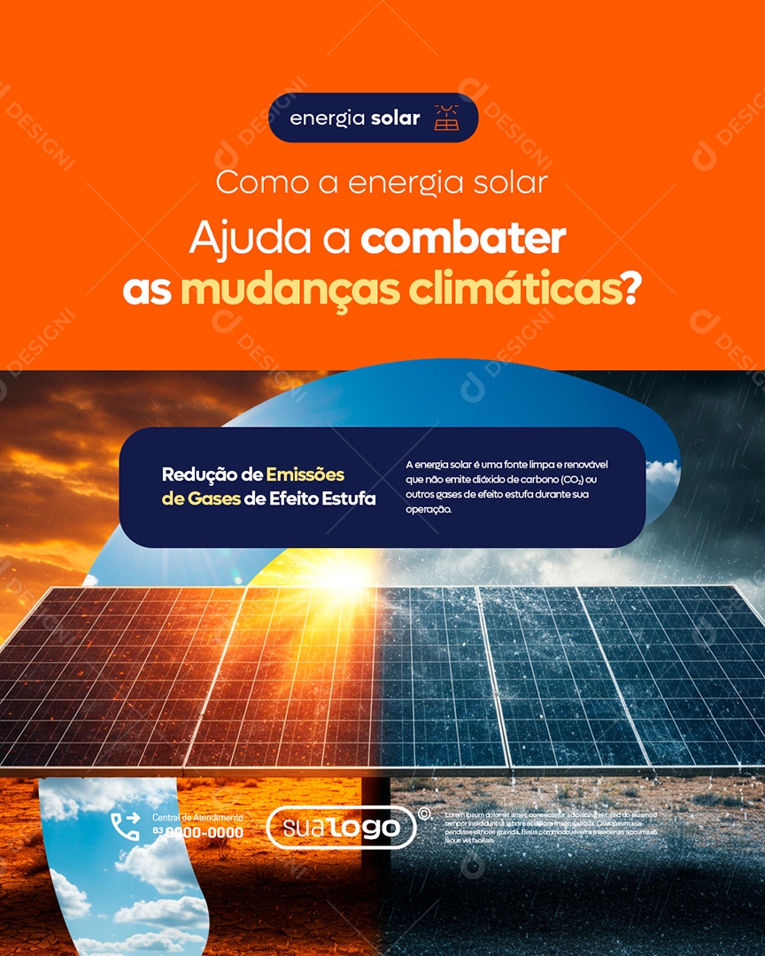 Como a Energia Solar Ajuda a Combater as Mudanças Climáticas Social Media PSD Editável