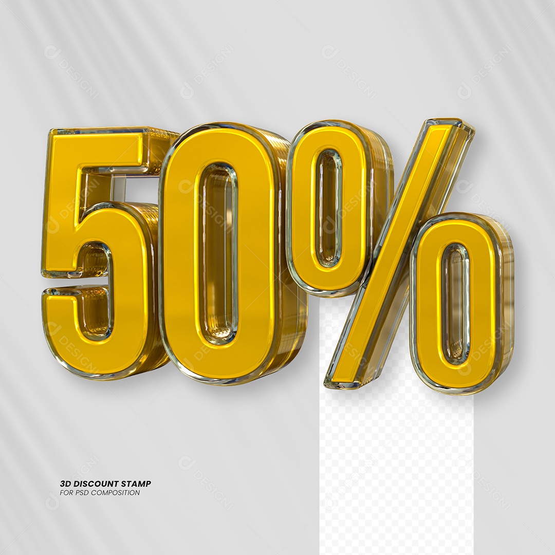 Elemento 3D Desconto 50% para Composição PSD