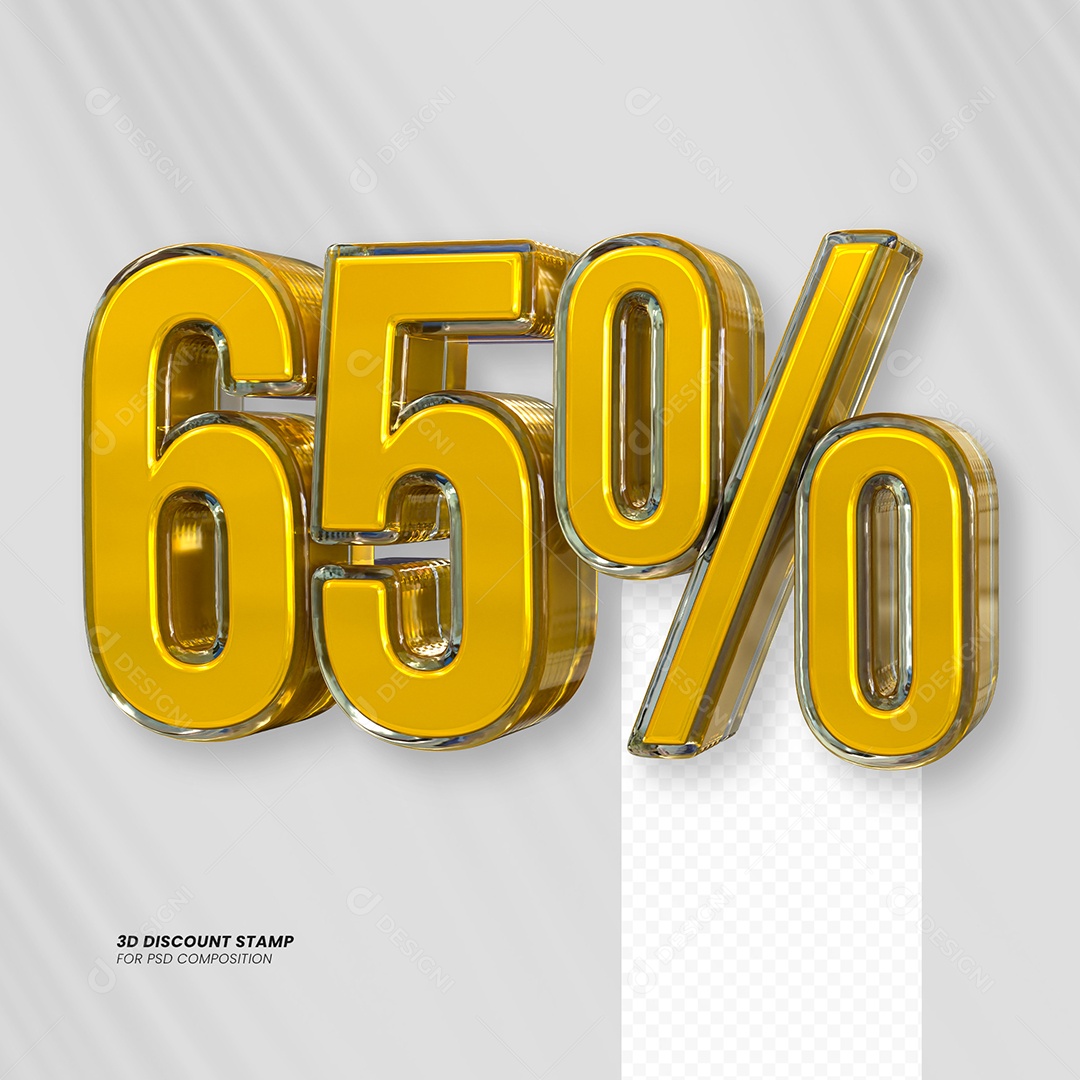 Elemento 3D Desconto 65% para Composição PSD