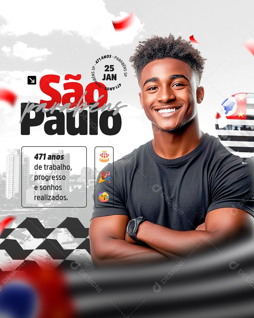 Aniversário Parabéns São Paulo 25 de Janeiro 471 Anos Social Media PSD Editável