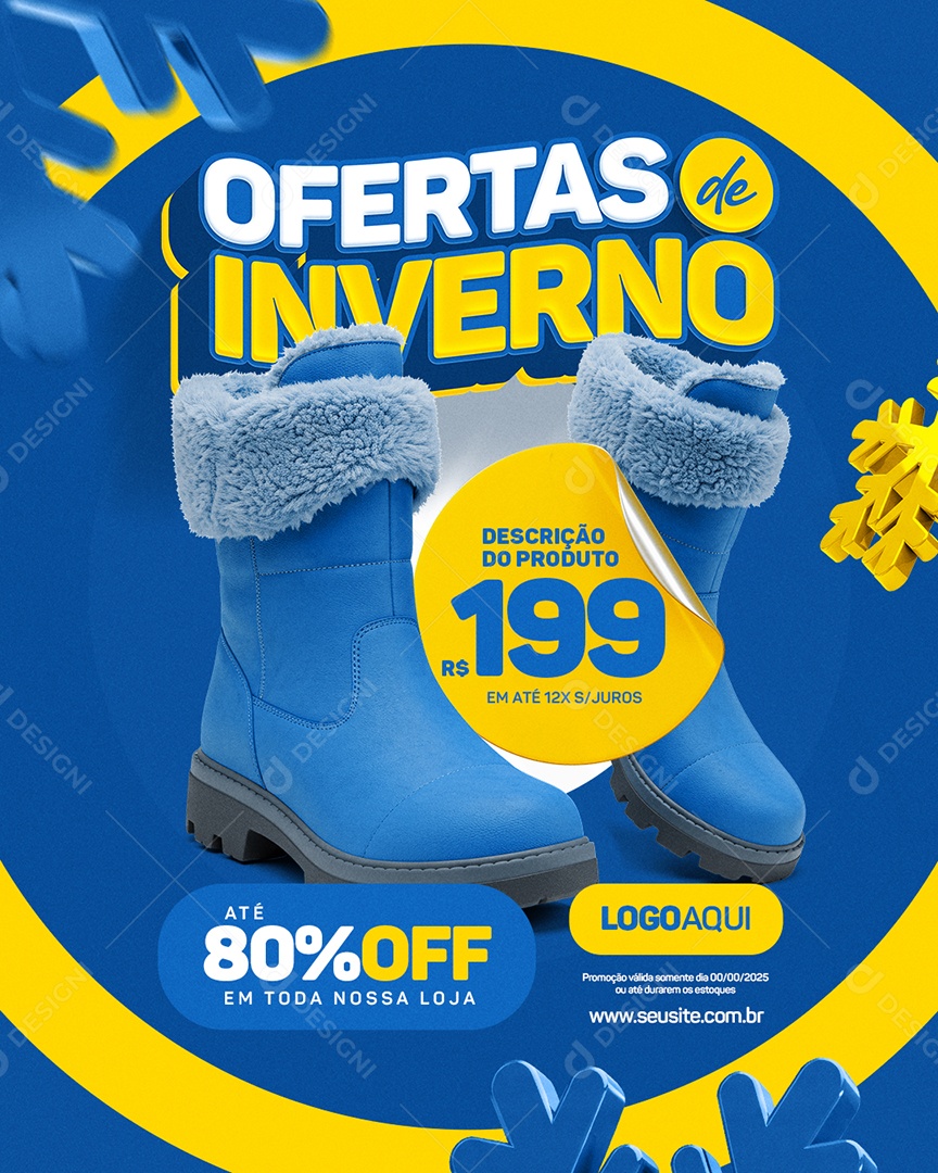 Ofertas de Inverno Bota Até 80% Off Social Media PSD Editável