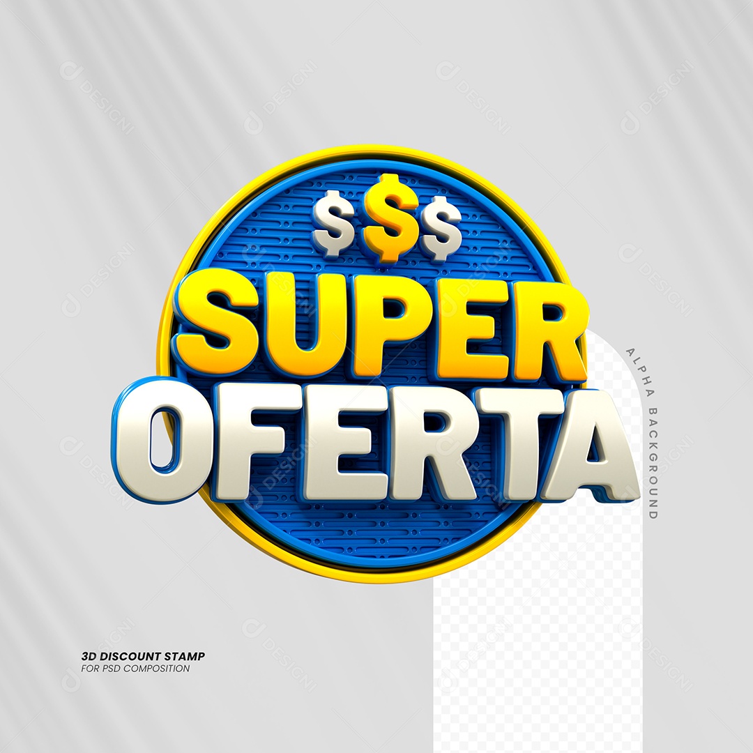 Super Oferta Selo 3D Azul e Amarelo para Composição PSD