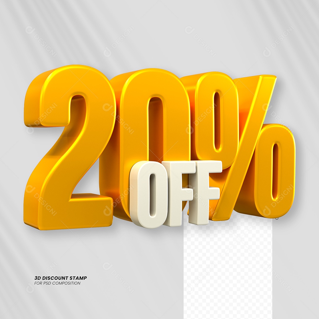 Elemento 3D Desconto 20% OFF para Composição PSD