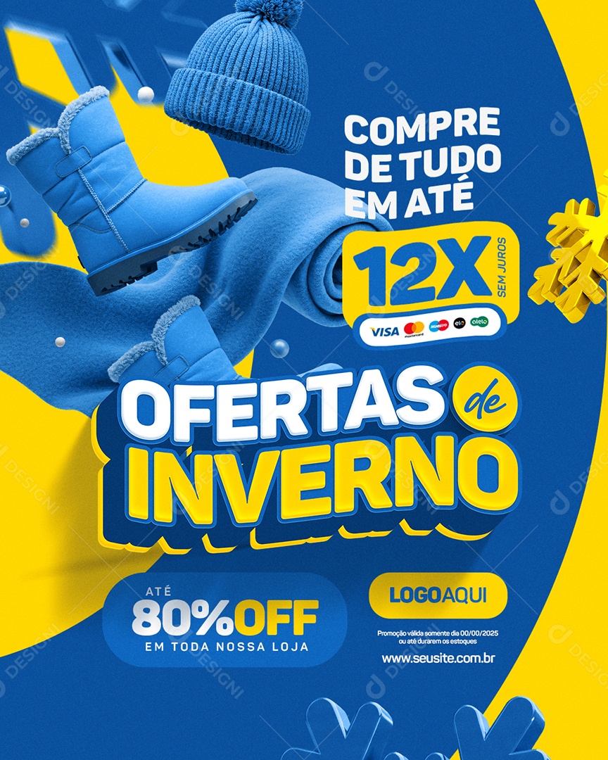 Ofertas de Inverno Gorro Bota Compre de Tudo em Até 12x Social Media PSD Editável
